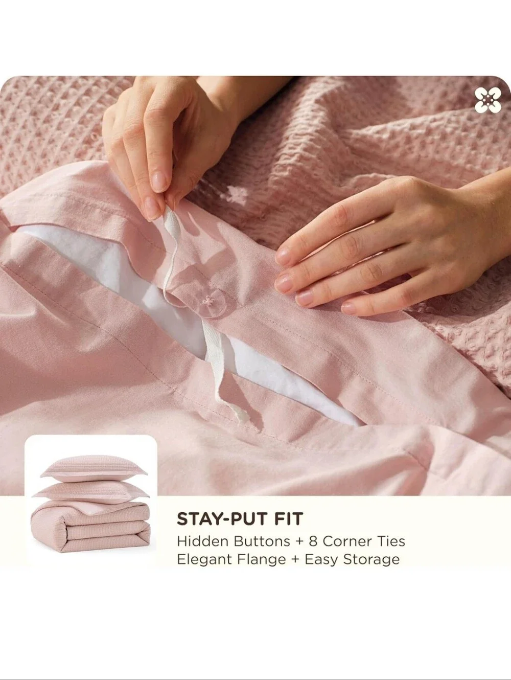 Bedsure Cotton Duvet Cover Queen - 100% Cotton Waffle Weave Pink 3 Piece 90X90